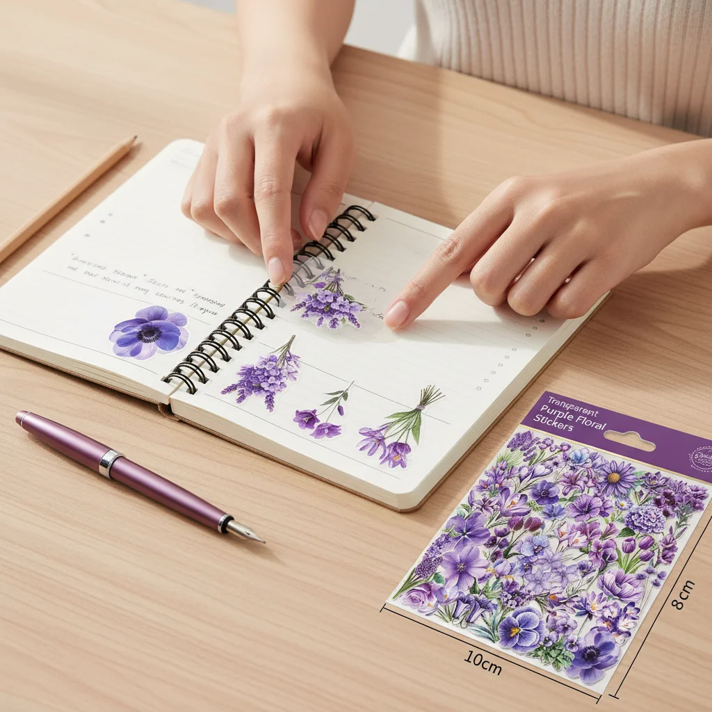 

Transparent Floral Sticker Pack 50 Sheets PET Material Waterproof Journal Decoration
