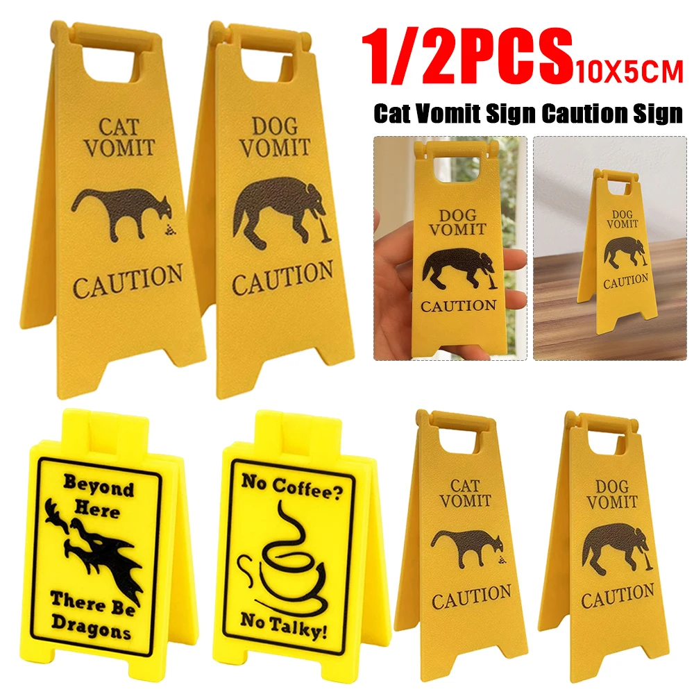 1/2PCS Cat Dog Vomit Sign Weather-proof Pets Vomit Caution Sign Funny Creative Warning Signs For Outdoor Home Office Classroom