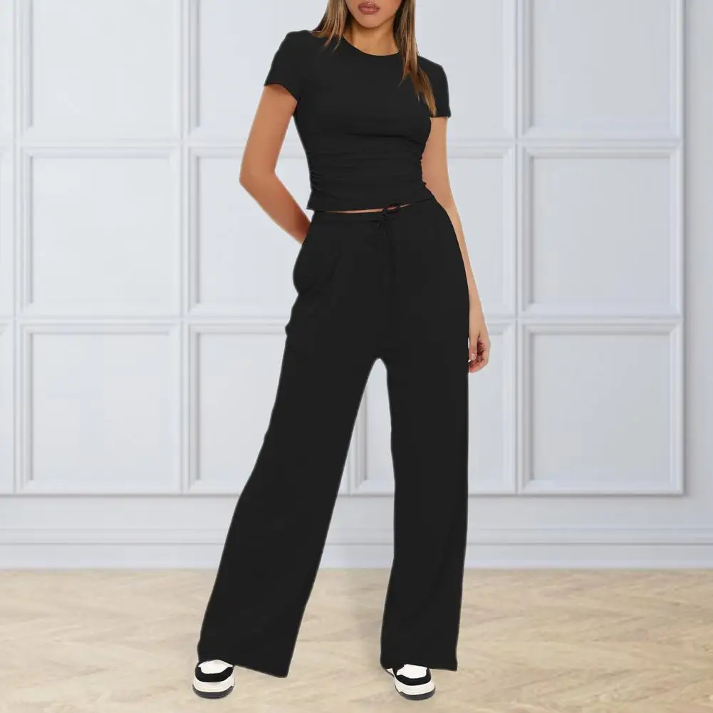 Leisure Fold Over Pants Suit Women Crew Long Sleeve Slim Crop Top Flare Pants Sports Set Hottie Autumn Streetwear