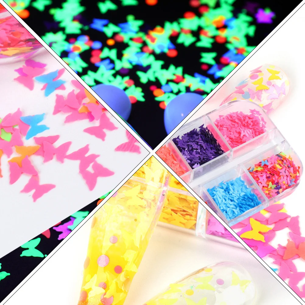 1 Box Fluorescent Butterfly Nail Sequins Ultra-Thin Lightweight Long-Lasting Natural DIY Manicure Art Decor for Salon Glittering