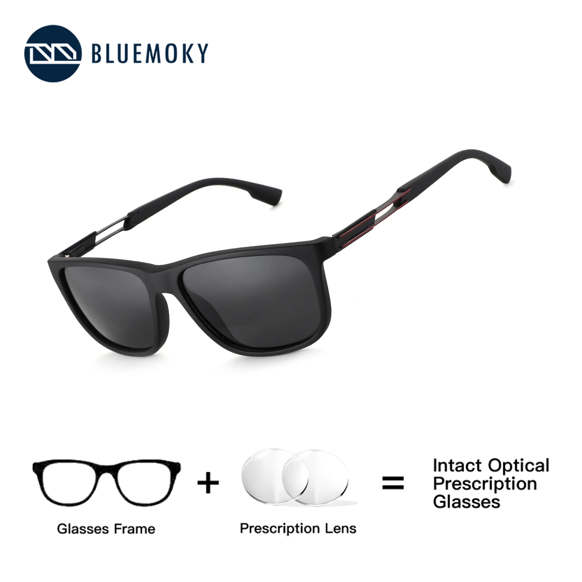 

BLUEMOKY Sports Series Square TR90 Prescription Sunglasses with Lenses, Men's Polarized UV400 Protection, Progressive Myopia