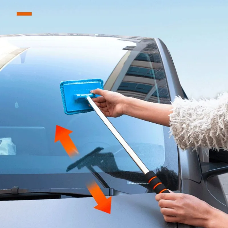 Car Windshield Defogging Wiping Extendable Cleaning Brush Front Windshield Window Wiper Tool Auto Cleaning Window Scraper Cloth