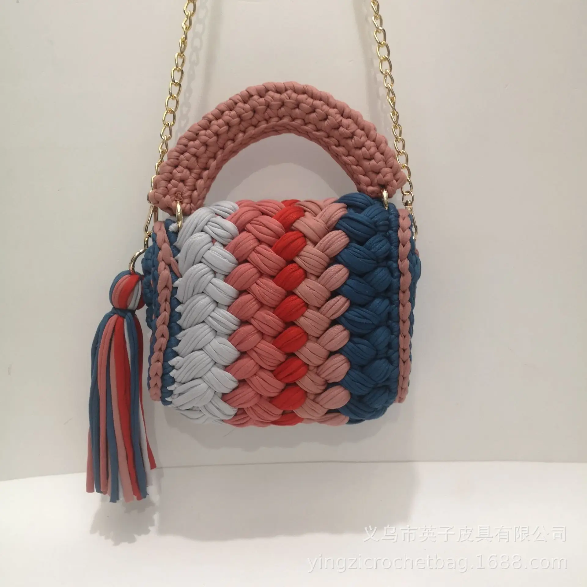 2024 Colored Mosaic Handmade Crochet Women's Crossbody Chain Small Square Bag