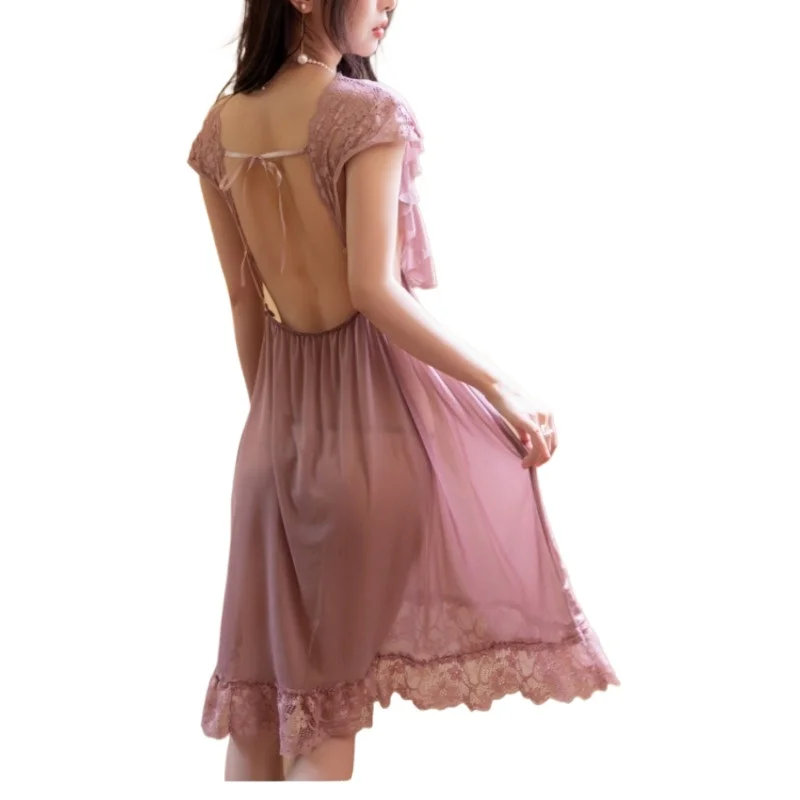 

Net Red Slip Nightdress Female Summer New Summer Lace Lace Pajamas Sexy Big Size Smooth and Soft Quick-dry Sweet Sleepshirts