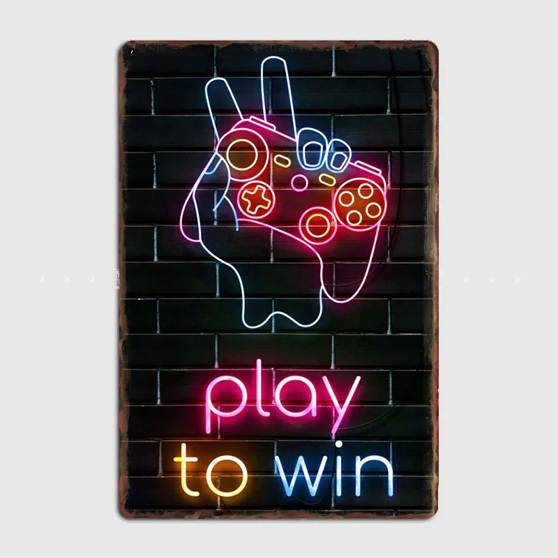 

Play to Win Gaming Neon Metal Sign Poster Living Room decoration Neon Sign Cinema Living Custom Tin Vintage Home Decor wall