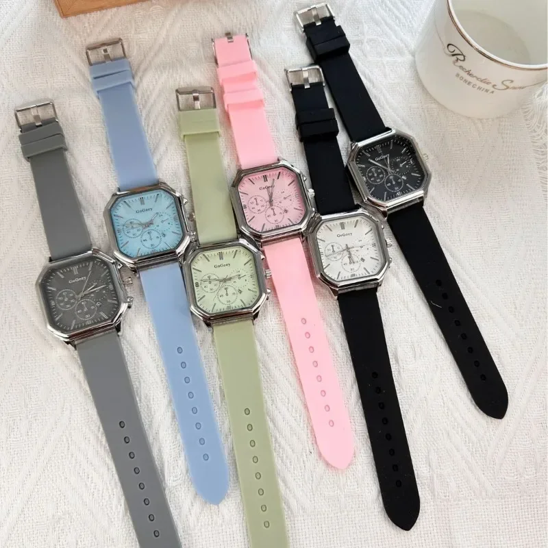 Brand Silicone Strap Large Dial Calendar Watch Fashion Sports Style Fake Three Eyed Watch for Man and Women Quartz Wristwatch