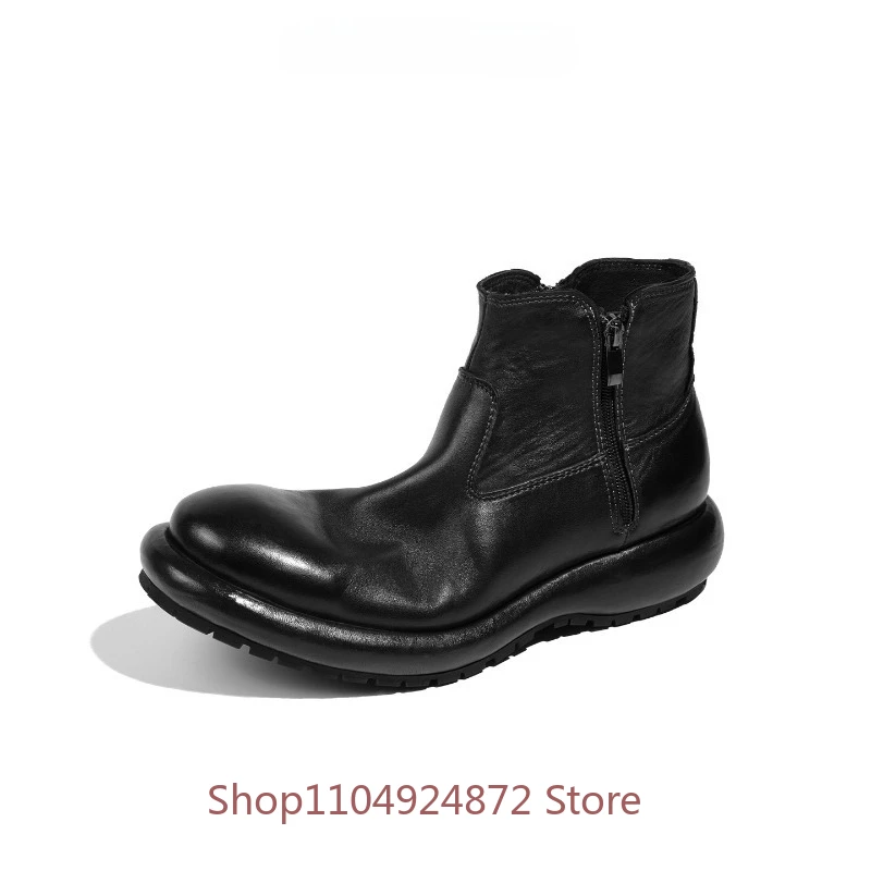 British Fashion Chelsea Boots Men's Double Zipper Genuine Leather Casual Commuting Business Handmade Ankle Boots Male Shoes