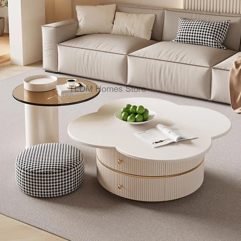 Platzsparender nordischer Couchtisch für Wohnzimmer, luxuriös, rund, einzigartig, modern, weiß, minimalistischer Tisch, Basse-Möbel