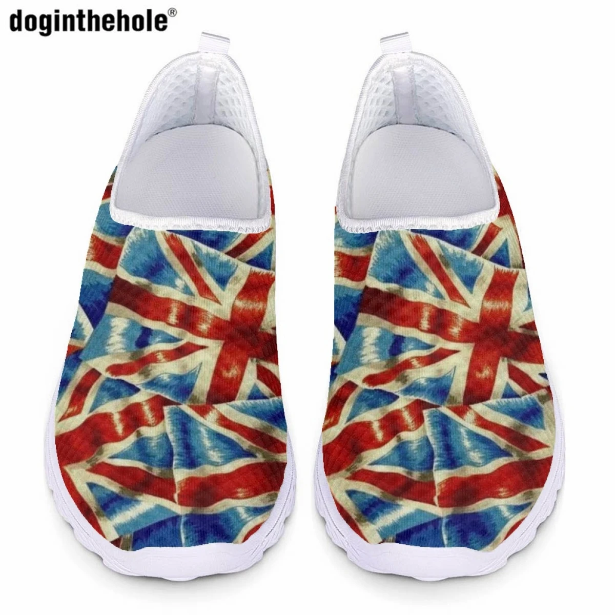 

Doginthehole Fashion New Women's Casual Shoes Artistic Union Jack Print Design Flat Shoes Comfortable Breathable Mesh Shoes