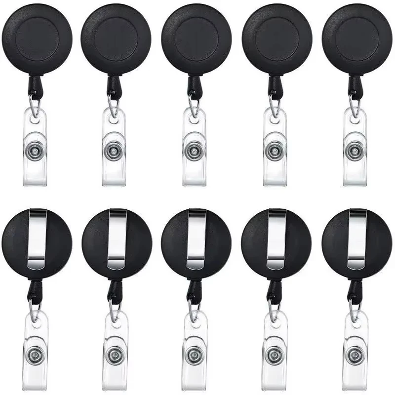 10Pcs Black, White ABS Round Easy-pull Buckle, Breastplate Buckle, Telescopic Keychain, ID Buckle, Easy-pull.