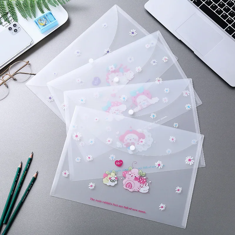 Cartoon Buckle File Bag Transparent Waterproof Large Capacity Folder Storage Bag Pp Student Information Bag Folder