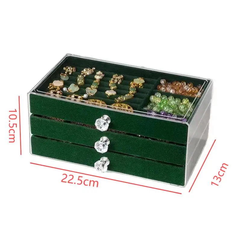 1pc Three-layer Velvet Jewelry Box Transparent Drawer Type Earring Bracelet Organizer Display Box Jewelry Diy Storage Box