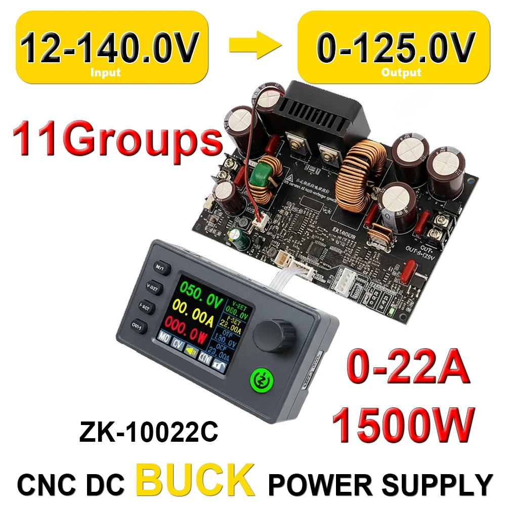 ZK-10022C CNC DC Buck Power Supply with RGB LCD Screen 22A 1500W The Third Generation Adjustable Regulated Laboratory Converter