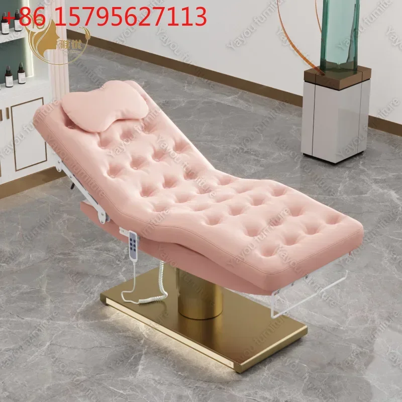 

Новая электрическая косметологическая кушетка с золотым основанием для салонов красоты, массажный стол, медицинская кушетка для косметологических процедур, кушетка для наращивания ресниц и татуажа