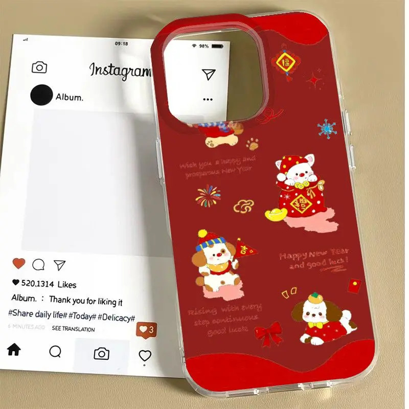 العصرية السنة الجديدة الأحمر الثلوج عيد الميلاد DogPhone الحال بالنسبة آيفون 17 برو ماكس الهواء 16 15 14 13 12 11 برو ماكس 78 زائد مكافحة سقوط الغطاء الخلفي