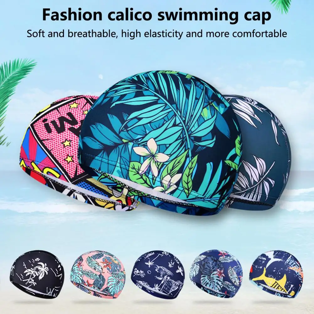 Adult Swim Hat  Practical High Elastic Close Fit  Non-Slip Print Unisex Swim Pool Hat for Women