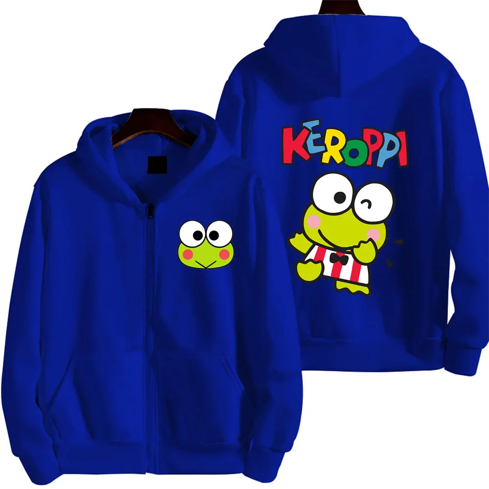 Men Zip Up Hoodie Keroppi White Cartoon Anime Women Sweatshirt Coat 2024 New Casual Couple Oversized Clothing Jacket