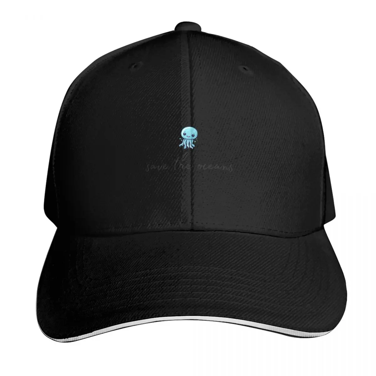 Jellyfish motif with black save the oceans lettering Baseball Cap Men Women Casual Summer Sport Sun Cap