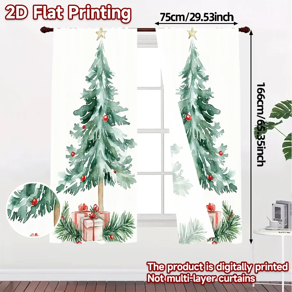 2pcs,Curtains Christmas Trees Snow Gift Popular Print Curtains Versatile Fabric Curtains All Seasons Perfect for Living Room,