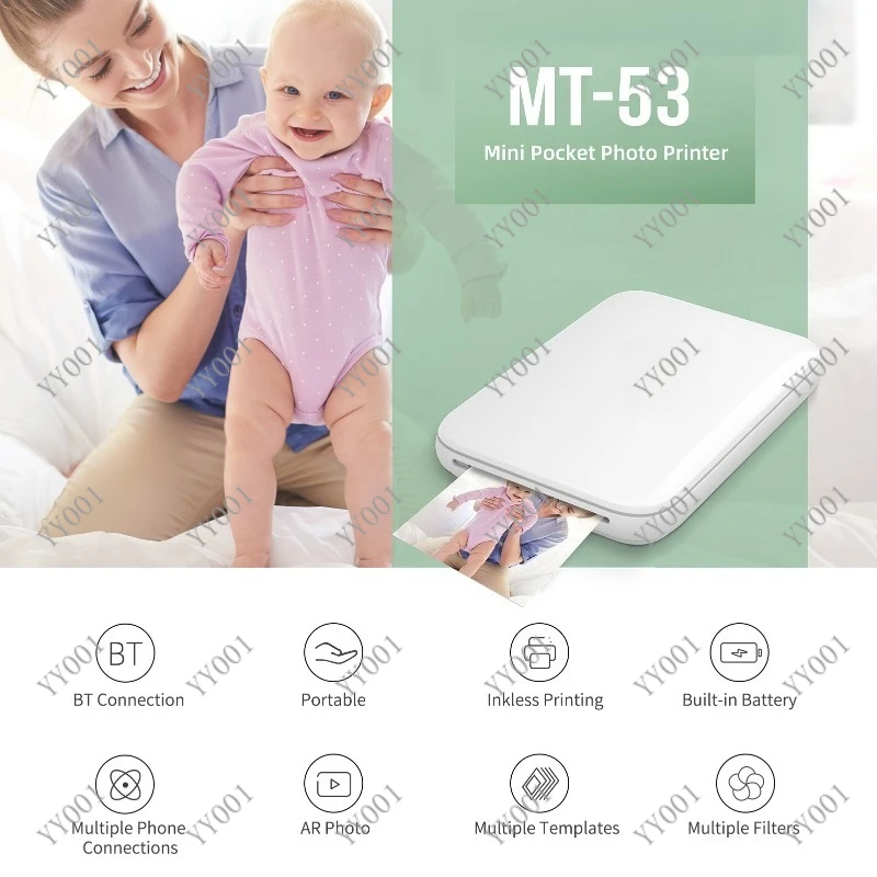 Mini Bluetooth Color Photo Printer Portable Handheld Pocket Printer for Mobile Phone