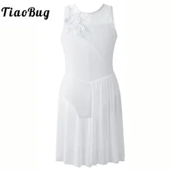 Ice Skating Dress Kids Girls White Tulle Figure Skating Roller Skating Dress Ballet Costume Gymnastics Leotard Dance Wear