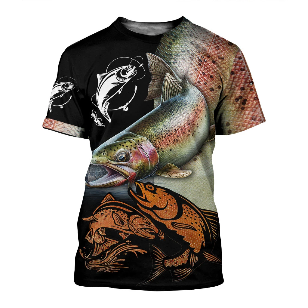 Men\'s Summer T-shirt Brook Trout Fishing 3D Printed Harajuku Casual Short Sleeve T-shirt Unisex Neutral Outdoor Quick Drying Top