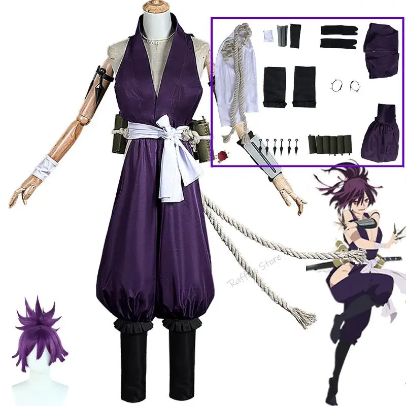 

Yuzuriha Cosplay Anime Jigokuraku Costume Hell's Paradise Kunoichi Outfit Uniform Halloween Party Accessories Purple Wig