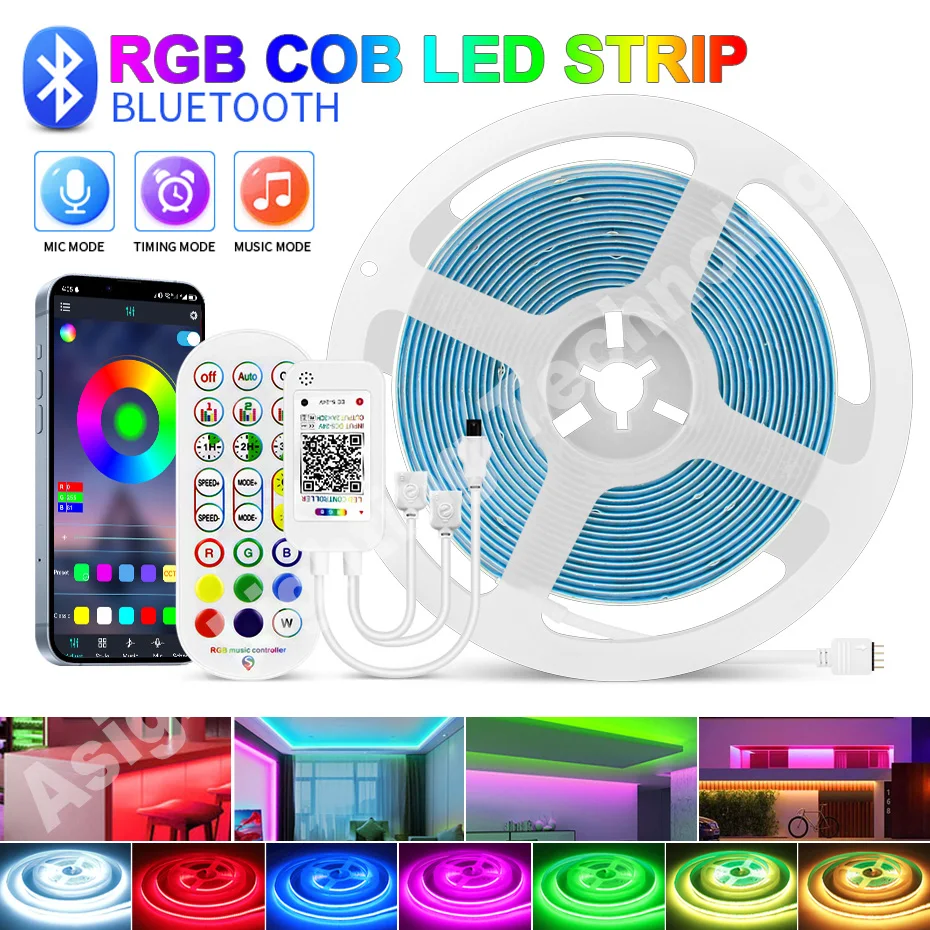 DC24V COB LED Strip Lights RGB Dimmable 840 LEDs/m Flexible Adhesive Tape Smart WiFi /Bluetooth/ Remote Control work with Alexa