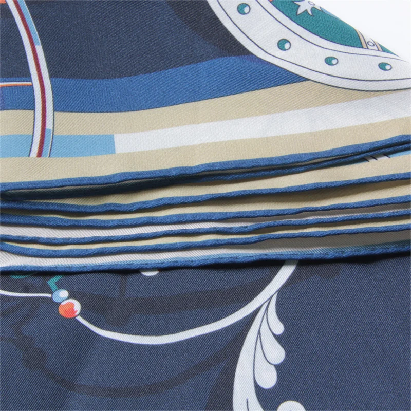 POBING Twill Silk Scarf Women Poncho Hand Rolled Wheel Printed Long Scarves Wraps Bandana Big Shawl Hijabs Female Foulards