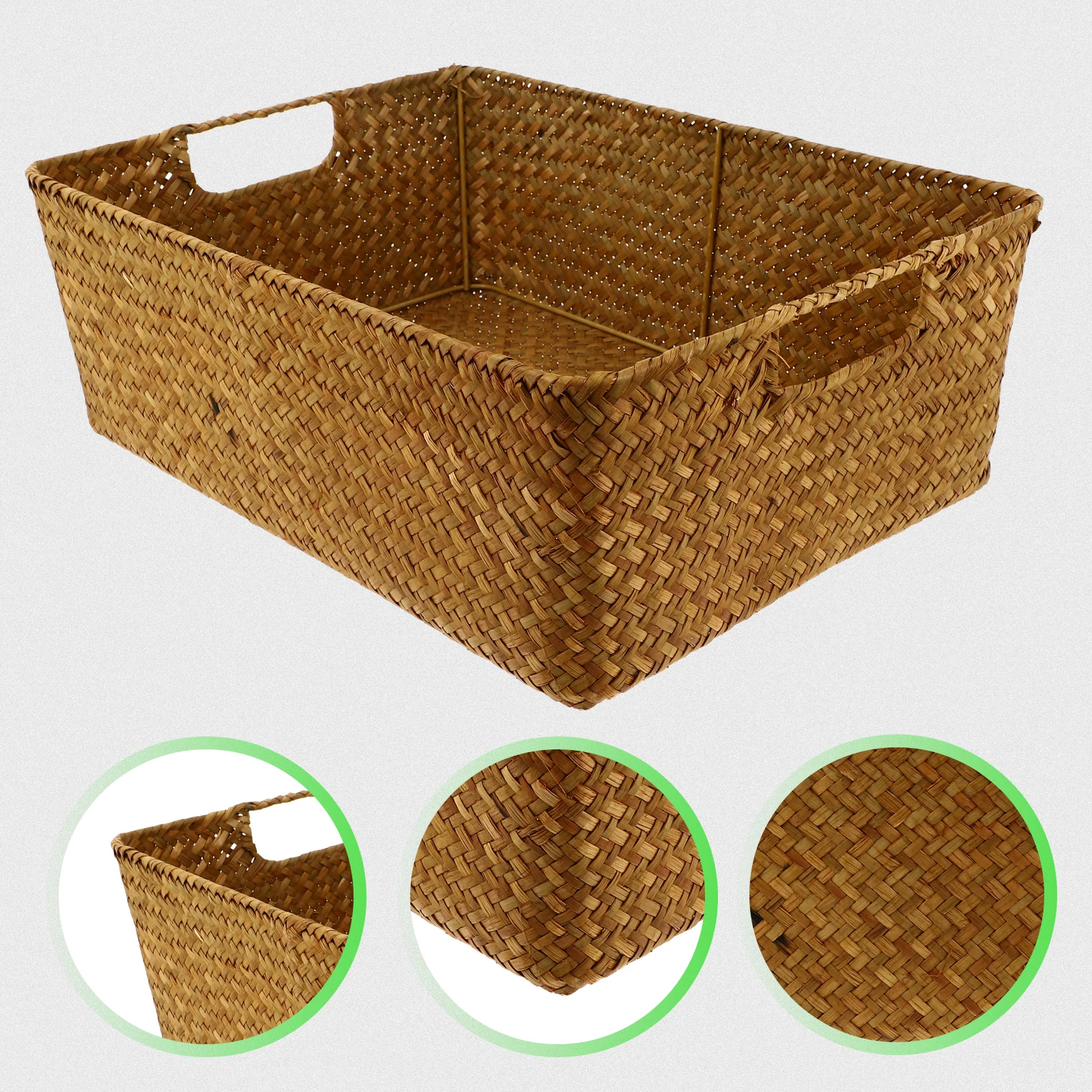 

1Pcs Seaweed Woven Storage Basket Rectangular Handmade Natural Storage Box for Home Bedroom Bathroom Organization