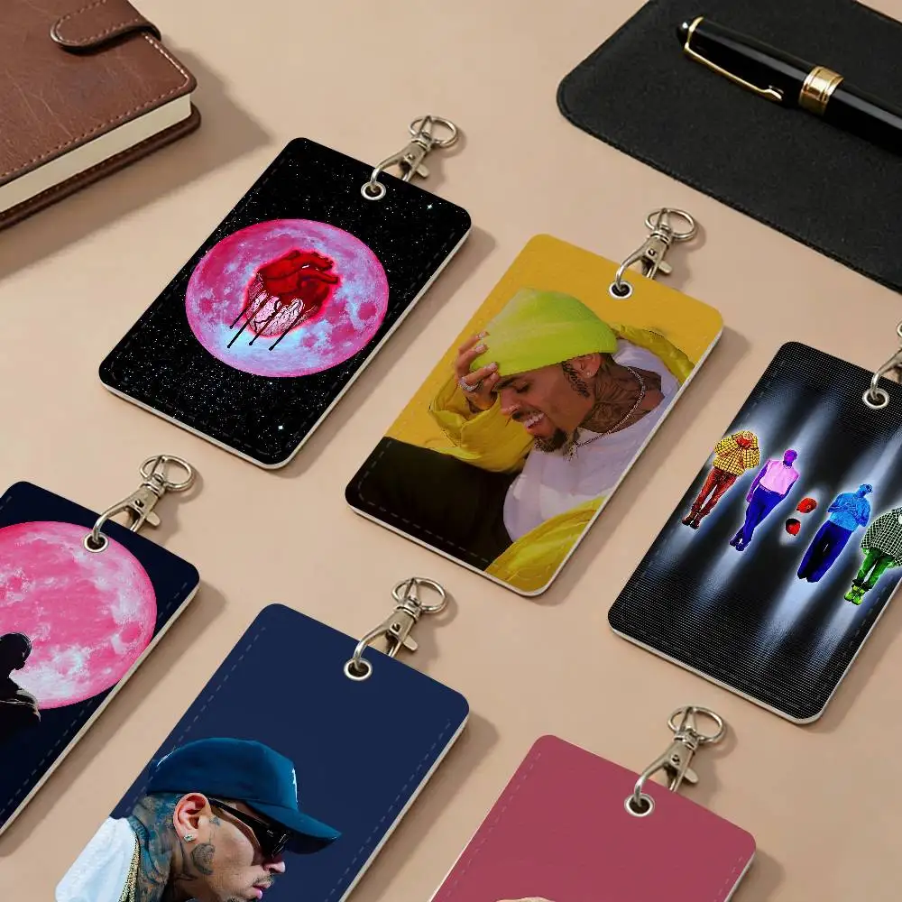 Chris Brown Rapper PU Leather Card Holders Anti-lost Protective Cover Cases Cards