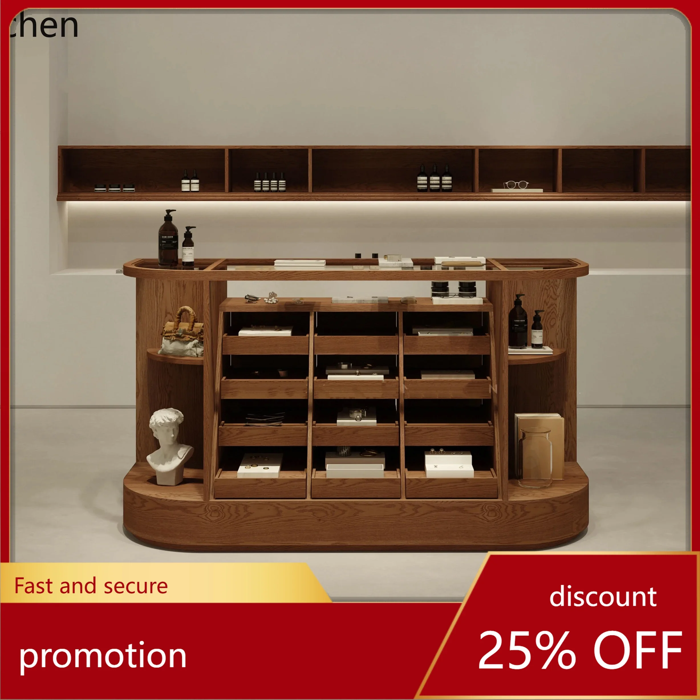 HT multi-layer multi-grid arc middle island display cabinet clothing store middle island cabinet jewelry store display cabinet