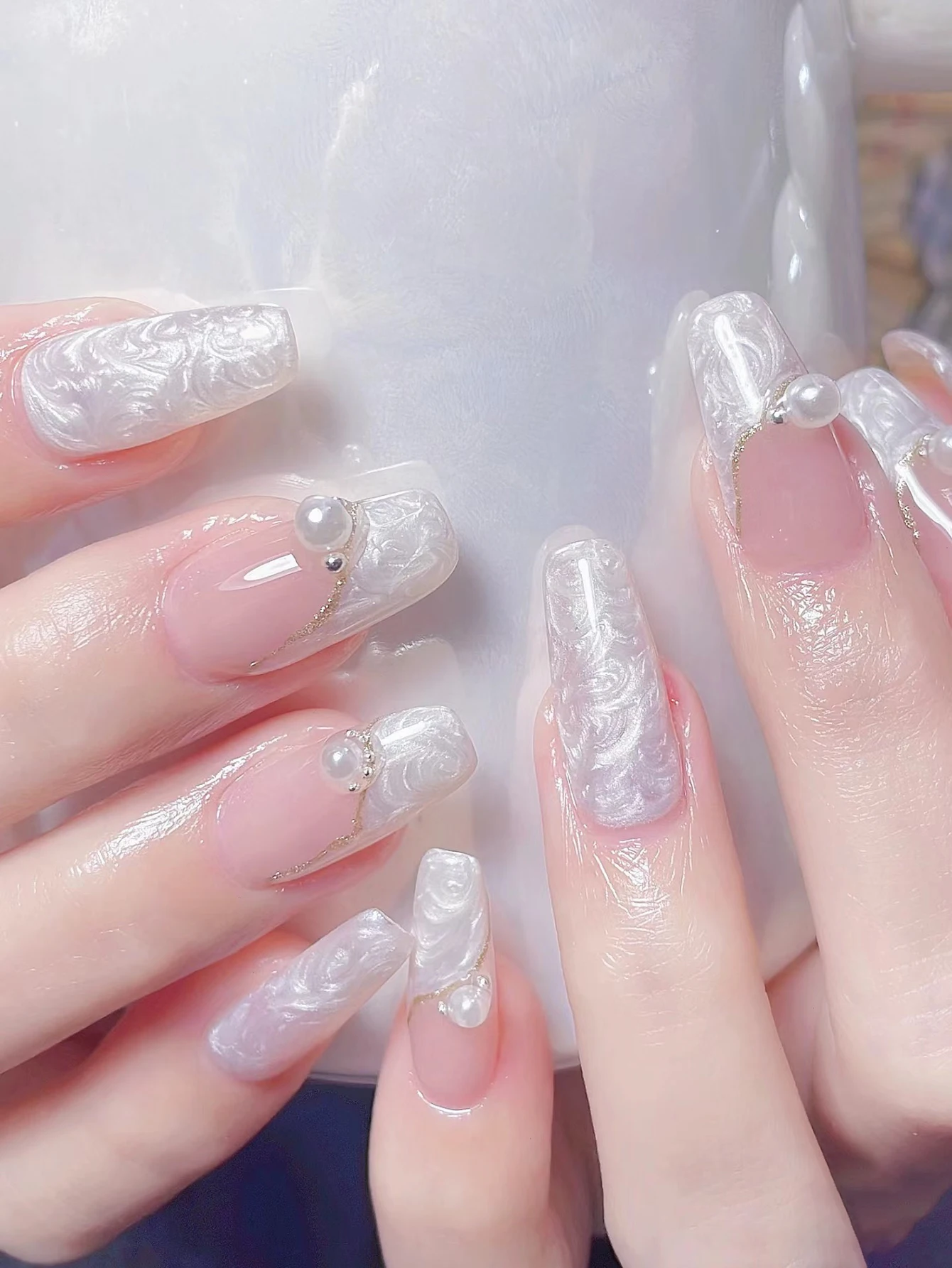 1-12 stücke PSK Top Verkauf Weiße Perle Shell Gewinde Gel Nagellack Shiny Glitter Varnis Semi Permanent Für Soak Off Gel Nail art