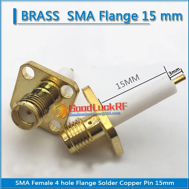 

SMA Female plug With 4 hole 2 hole Flange Chassis Panel Mount deck Solder Copper PTFE 12mm 15mm Pin 3mm gold Brass RF Adapter