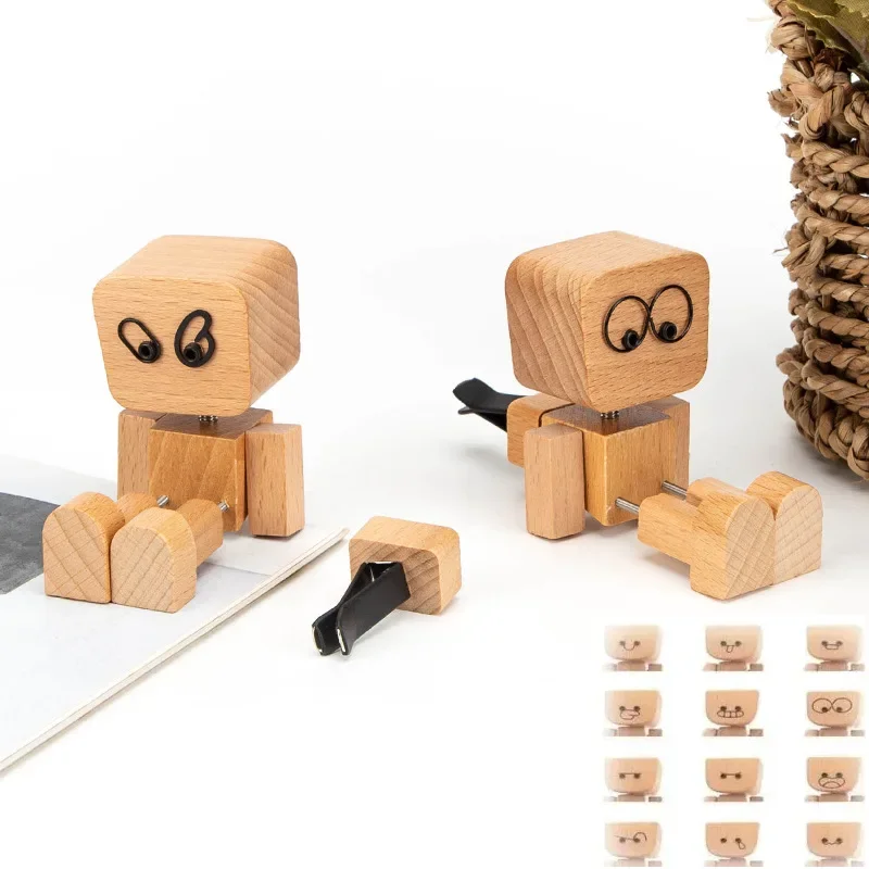 Creative Car Decorative Dolly Wooden Figure Cute Desktop Decoration Aromatherapy Gift Good Things Healing Decorative Ornaments