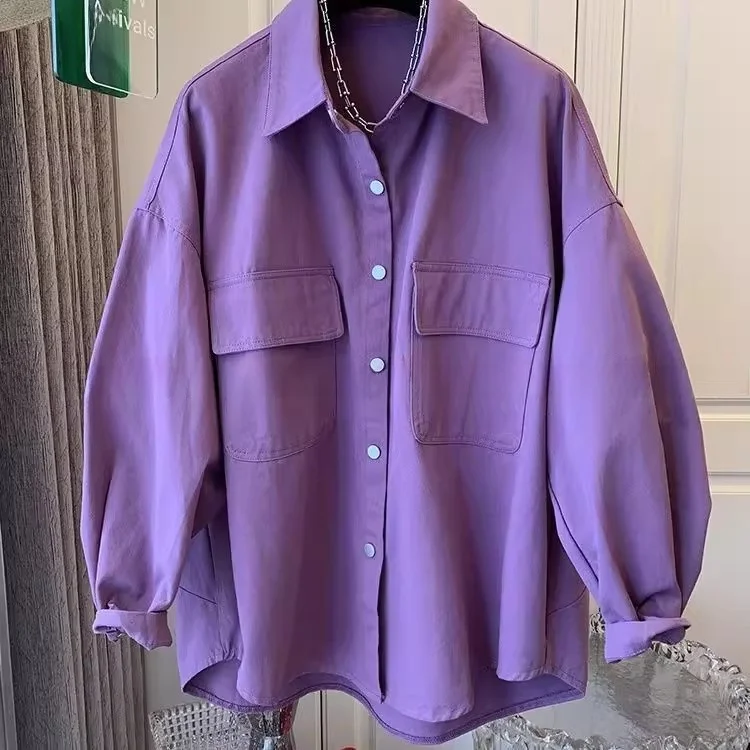 Extra Large 300 Pounds Purple Shirt Jacket Design Sensation  Trendy Top New Style Streetwear Polyester Long Sleeve Men's...