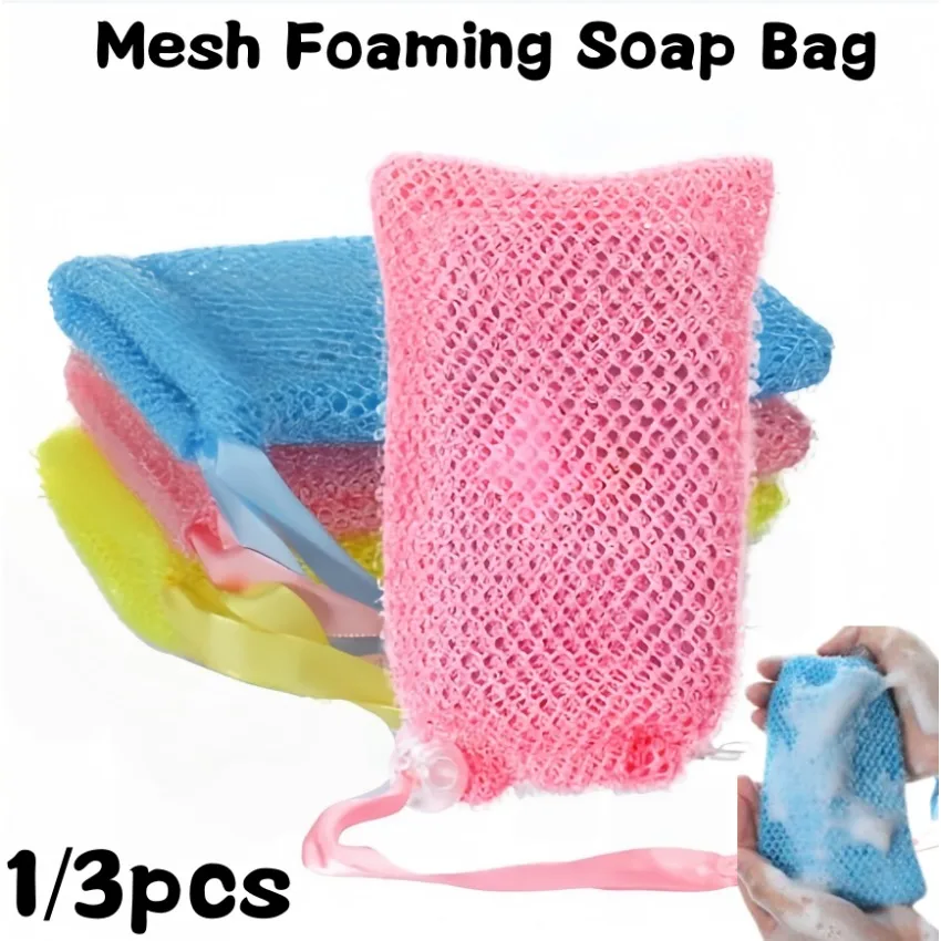2pcs Durable Mesh Foaming Soap Bag Thickened Exfoliating Saver Soap Pouch Drying Bag with Drawstring Bathing Cleaning Supplies