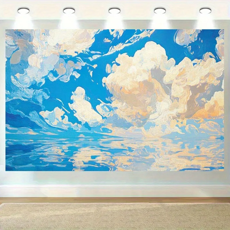 

Vibrant Cloudscape Oil Painting Tapestry - Bright Blue Sky Reflection Wall Hanging for Airy Artistic Home Decor