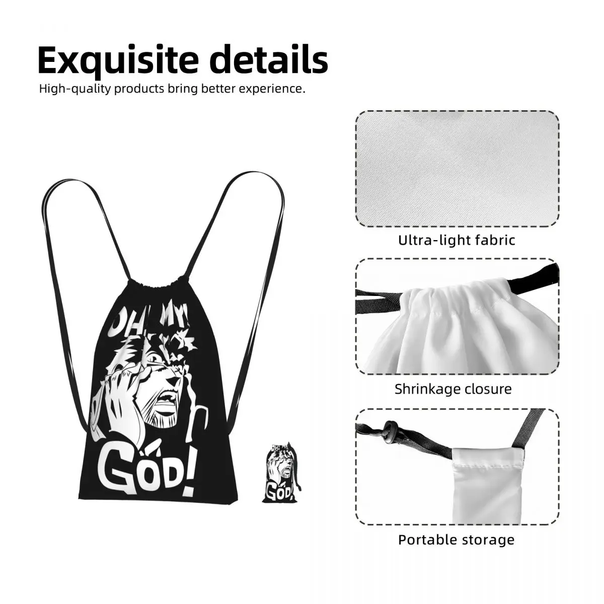 Joseph Joestar Oh My God Jojo Bizarre Adventure Drawstring Backpack Sports Gym Bag Portable Travel Drawstring Bag for Men Women