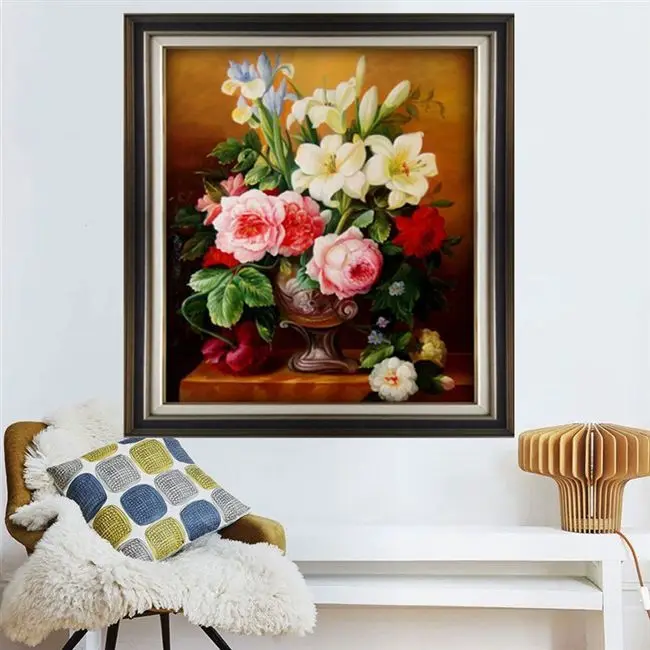 

Handmade Cross Embroidery Finished Product Classic Oil Painting Vase Lily Peony Living Room Bedroom New Small Hanging Painting