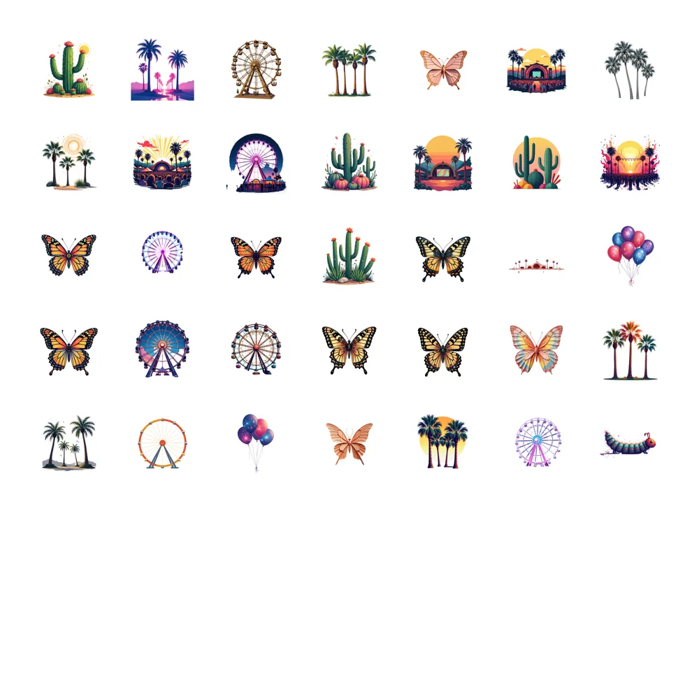 35pcs-100pcs Decals  Waterproof Cactus Stickers Balloon Stickers Palm Tree Stickers for Phone Customization Instrument Adornment