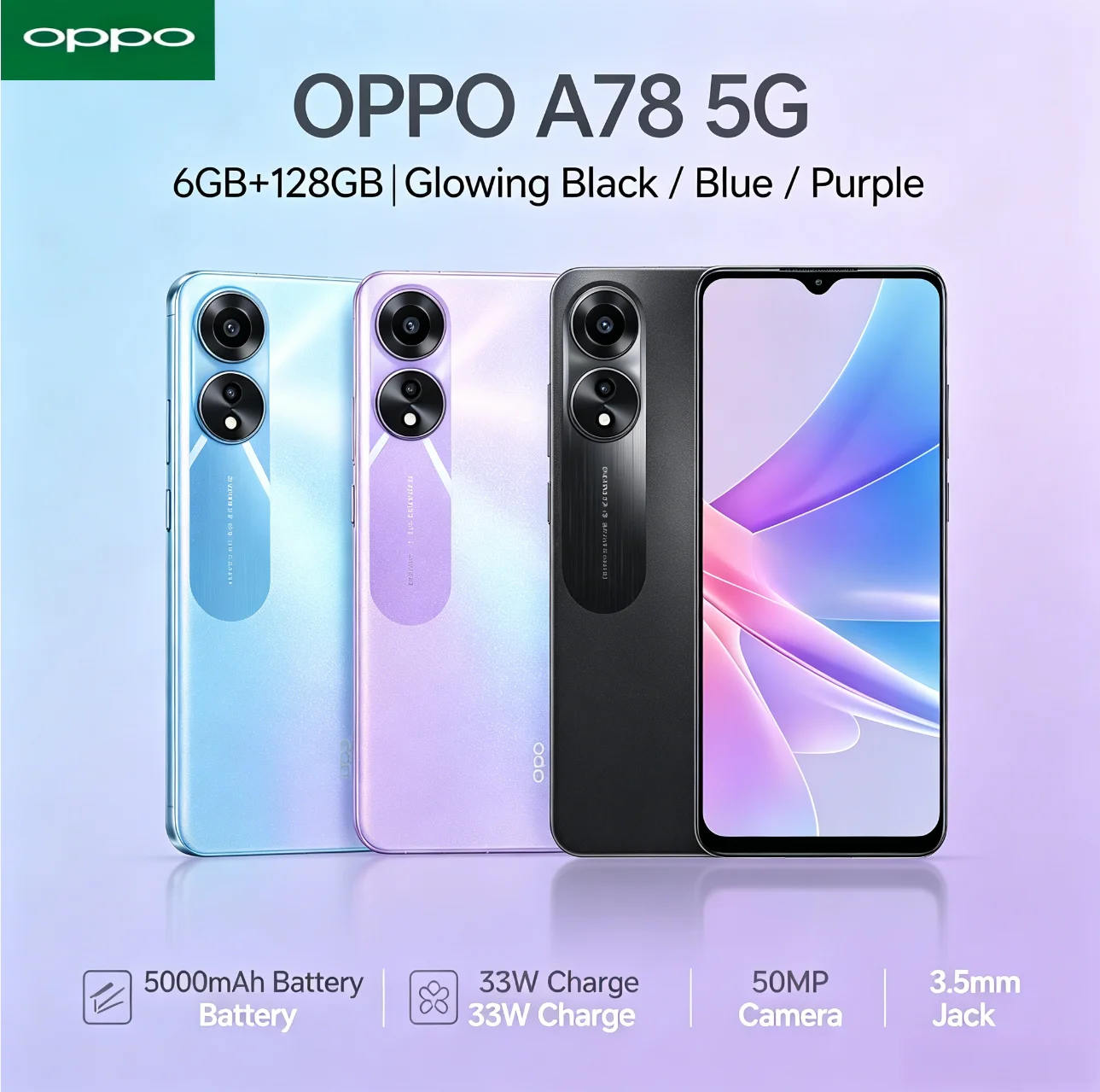 2026 New OPPO A78 6 GB RAM 128 GB ROM Unlocked Dual SIM 6.5' FHD+ Helio G99 Gaming Smartphone