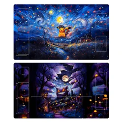 Pokemon PTCG Play Mat The Starry Night Style Gengar Pikachu Figure Table Games Mat Duel Plate Rubber Card Mat Anime Mouse Pad
