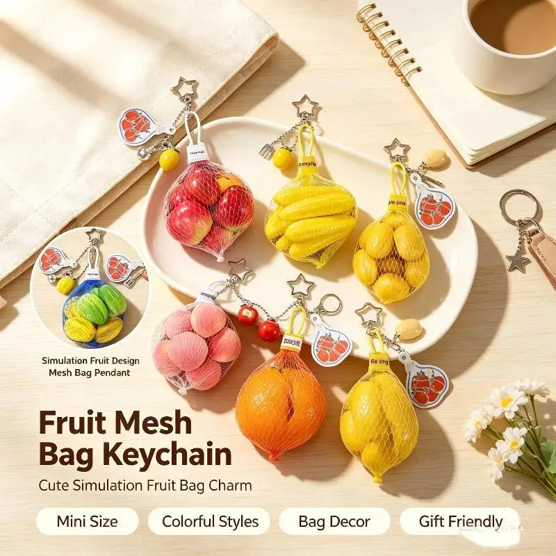 Multicolor Mini Fruit Keychain Tomato Peach Plastic Material Pocketful Fruit Pendant Pendant Design Simulated Fruit