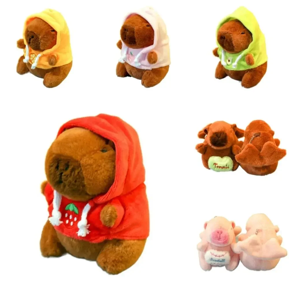 Lindo juguete de peluche Capybara, Sudadera con capucha de tamaño pequeño, colgante de felpa con alas, animales de peluche, Anime Fluffty Toy, fiesta de cumpleaños