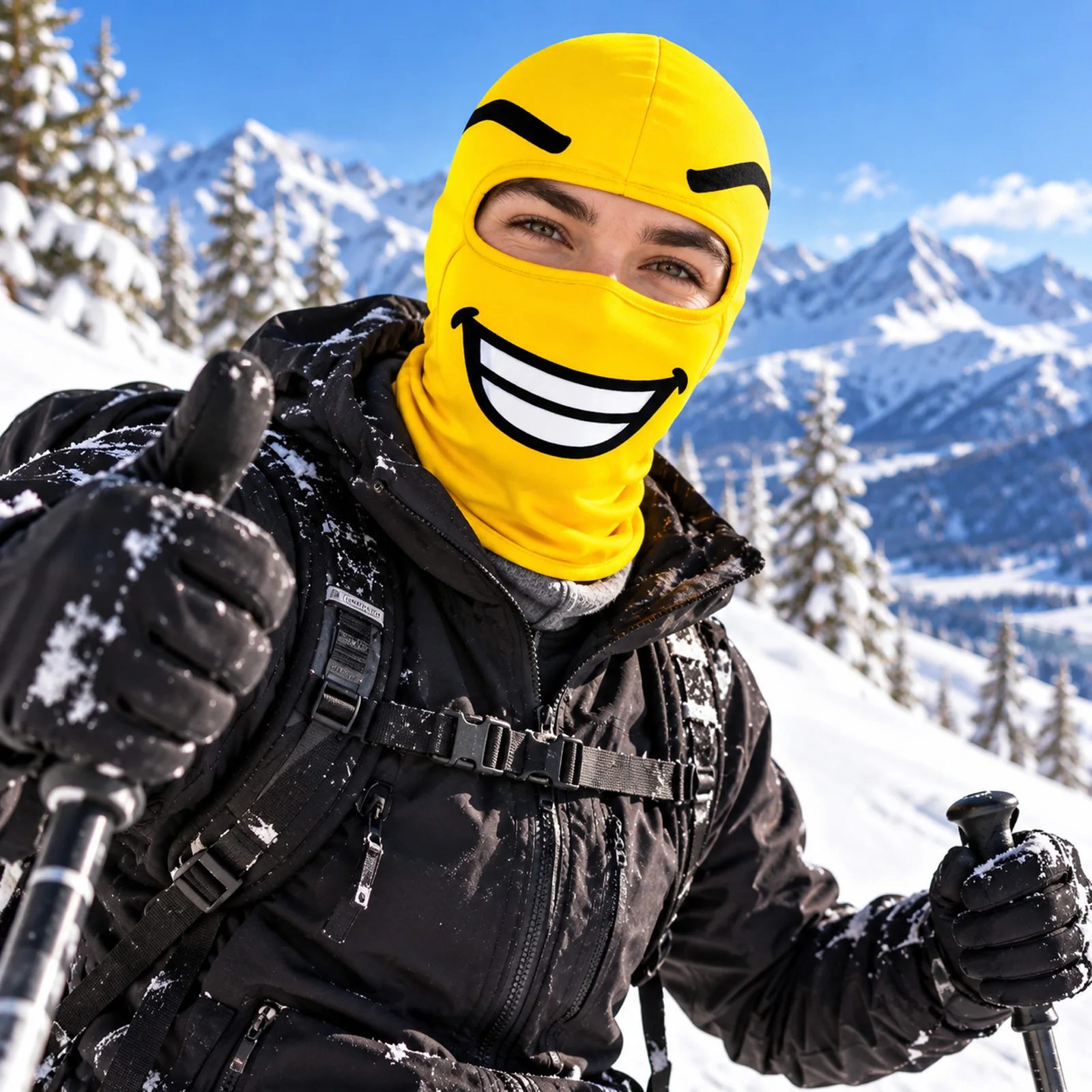 3d Funny Printed Yellow Full Face Mask Windproof Breathable Ski Headwear Funny Face Cover For Cycling Snowboarding