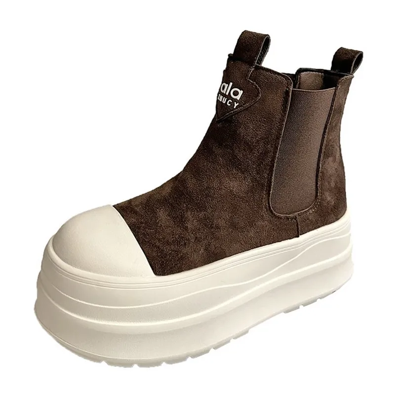 

Новые женские ботильоны на толстой подошве, осень 2022, замшевые кожаные массивные ботинки, зимняя обувь без шнуровки на высокой платформе, женские Botas Mujer