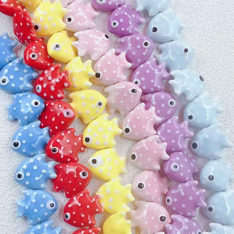 5pcs 20x17mm Polka Dot Ceramic Fun Tropical Fish Beads Double-sided Straight Hole Porcelain Beads Diy Bracelet Accessory
