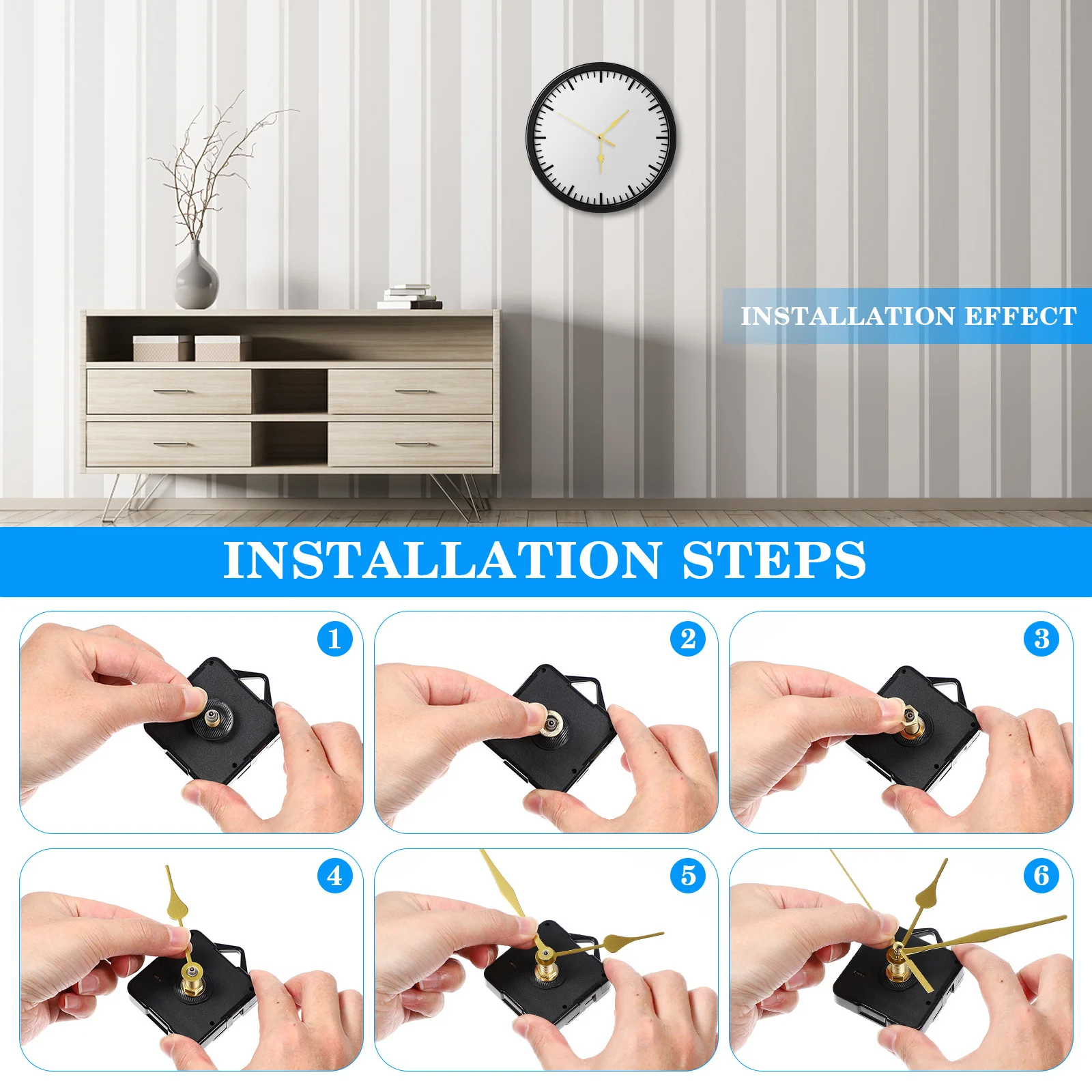 1 مجموعة حركة الساعة عدة آلية الكوارتز استبدال DIY إصلاح أجزاء ساعة الحائط الأيدي أرقام تعمل دقيقة #4