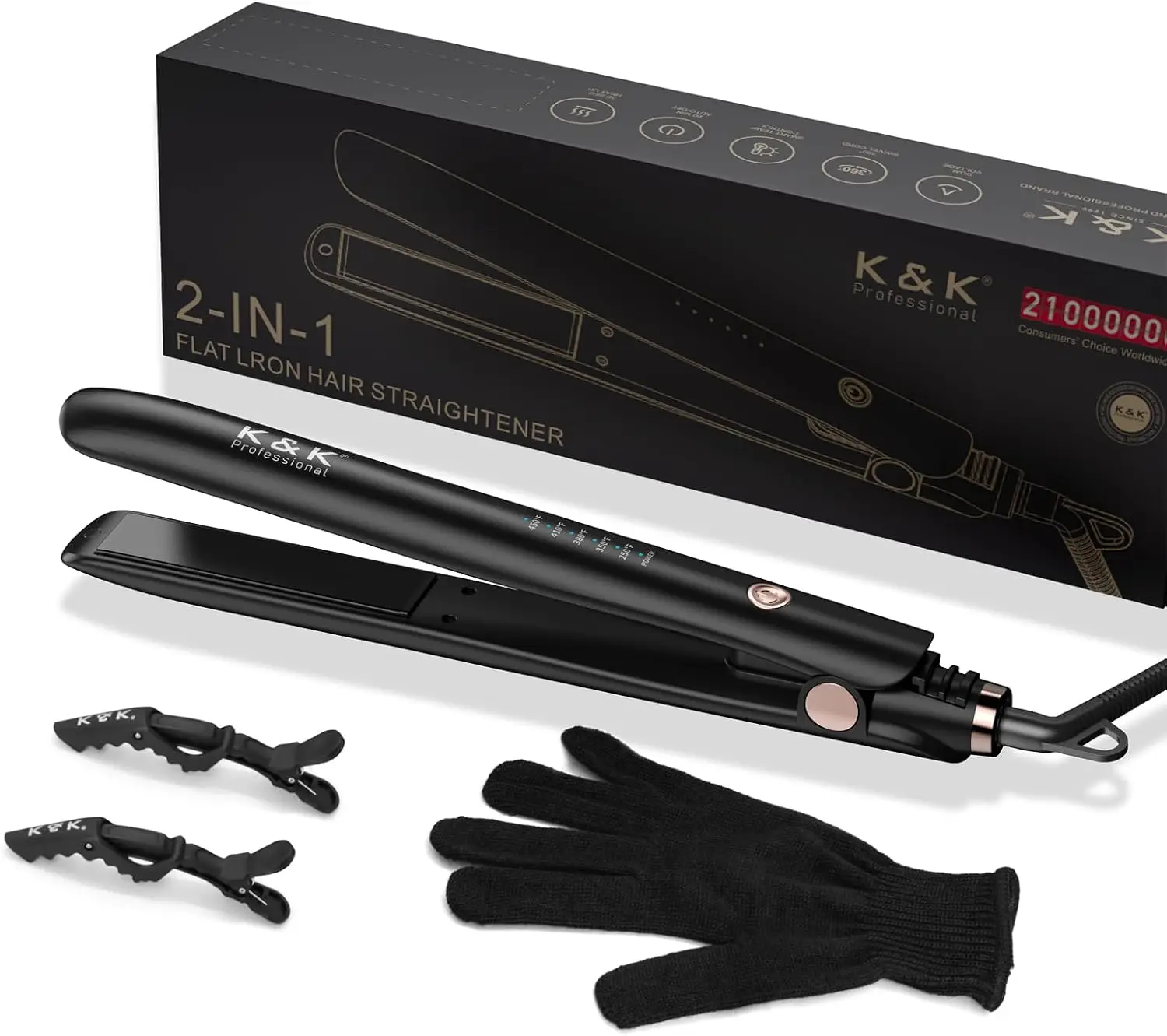 

1 Inch Titanium Hair Straightener with 4D Swivel, LED Display, Adjustable Temp & Auto Shut Off for All Hair Types
